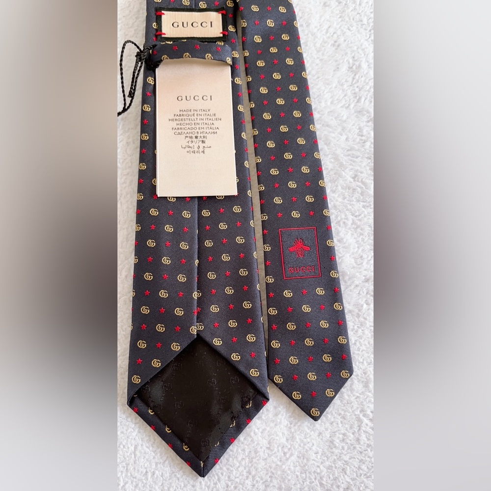 Authentic Gucci Men's Double G and Stars silk Jacquard tie - Picture 8 of 16